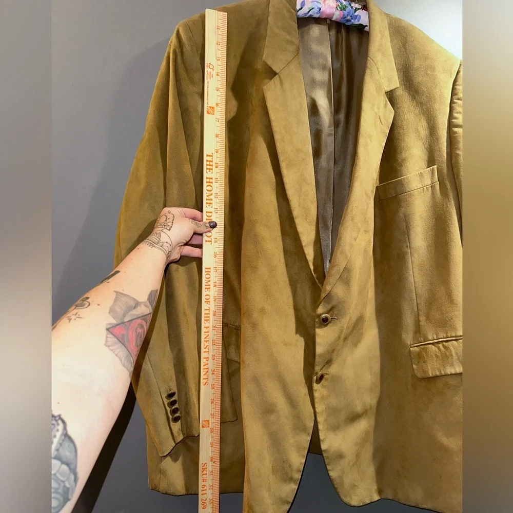 Tan Suede Look Blazer Jacket Made in Poland Soft Tailored Vintage Style